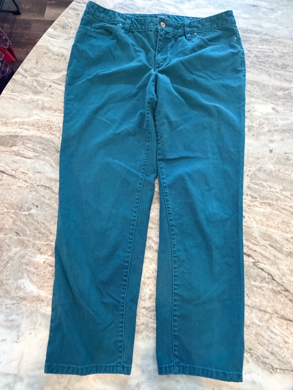Lands’ End Fit 3 Teal Straight Leg Pants Women’s Size 16 Stretch Cotton Chinos